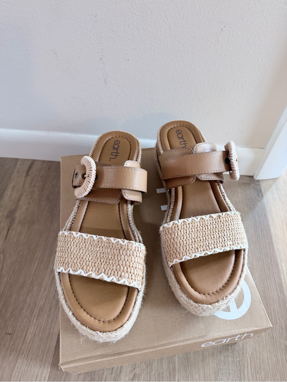 Earth Tan Woven Espadrille Slide Sandals with Buckle